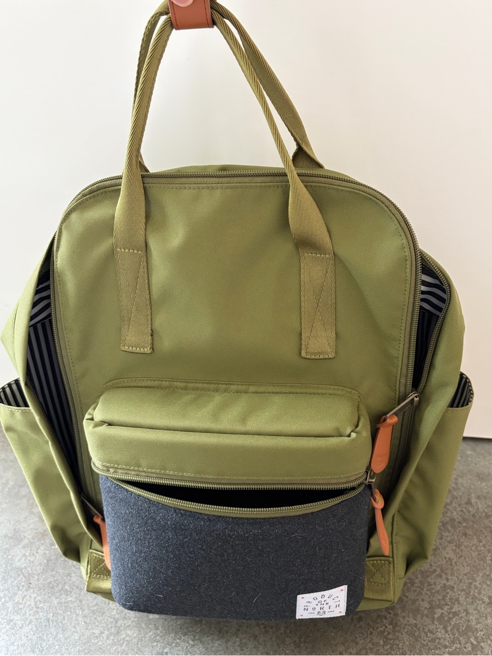 Olive Green Diaper bag Backpack with Front Pocket
